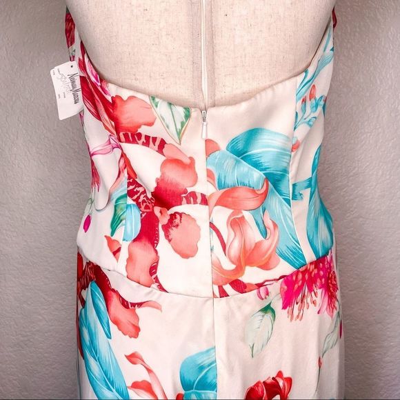 Carmen Marc Valvo Silk Floral Tropical Halter Rouched Dress Size 10 ✨NWT - Picture 7 of 9